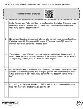 math review packet 4th grade with qr codes no prep common core