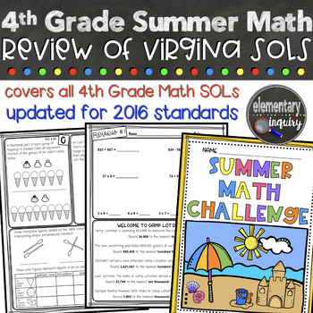 Preview of 4th Grade Math Review for all VA SOLs - Summer Theme