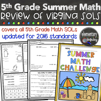 Preview of Weekly or Daily 5th Grade Math Review for VA SOL Summer Theme Distance Learning