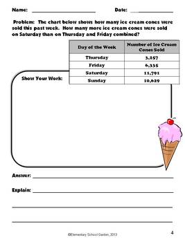 Summer Math Problem Solving Sheets - Word Problems by Elementary School