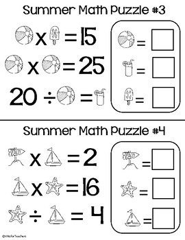 Summer Math Puzzles/Mystery Number-Multiplication/Division-Printable