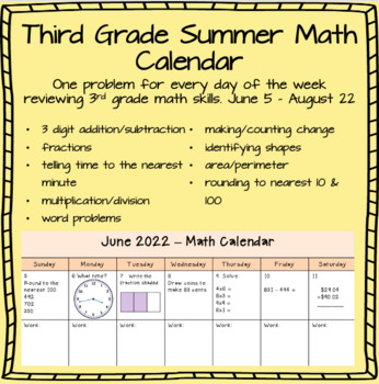 Preview of Summer Math Review - 3rd Grade