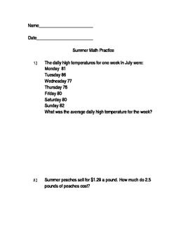 Preview of Summer Math Review Packet