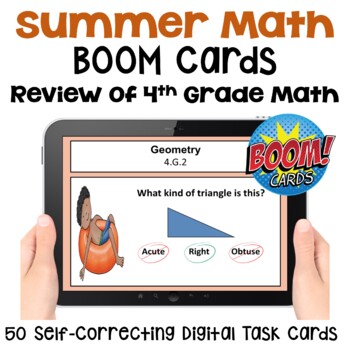 Preview of Summer Math Review of 4th Grade Boom Cards | Self Correcting Digital Task Cards
