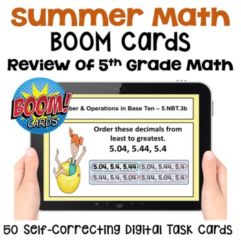 Preview of Summer Math Review of 5th Grade Boom Cards  | Self Correcting Digital Task Cards