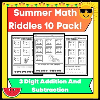 Preview of Summer Math Riddle Activites- 3 Digit Addition and Subtraction