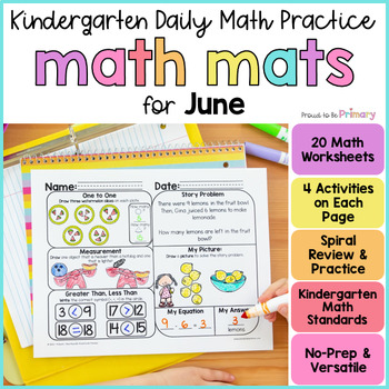 Preview of June End of Year Math Worksheets - Kindergarten Math Spiral Review Morning Work