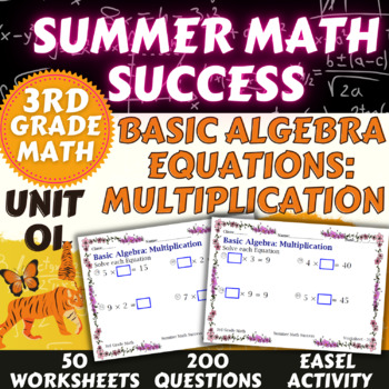 Preview of Summer Math Success: Basic Algebra Equations for Kids: Multiplication
