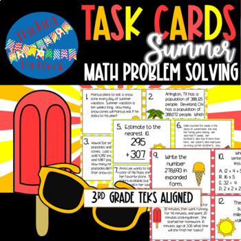 Preview of Summer Math Task Cards | Problem Solving, Spiral Review, Math Centers