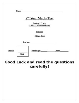 Preview of Summer Math Test Higher Level (2nd year/8th grade)