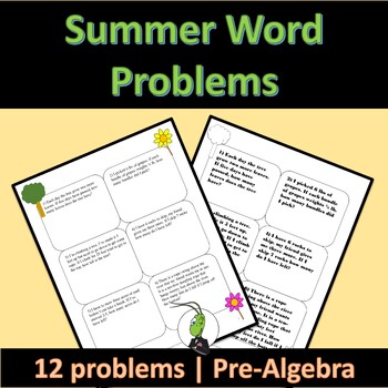 Preview of Summer Math Word Problems- Whole Numbers, Integers, Fractions  - End of the Year