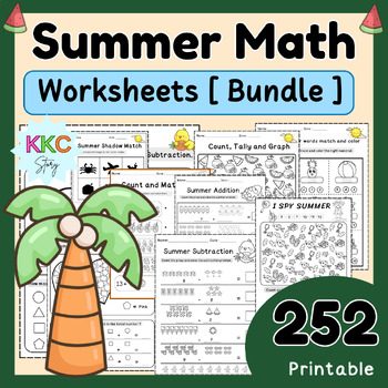 Preview of Summer Math Worksheets Bundle / Count, Addition, Subtraction, Fun Worksheets