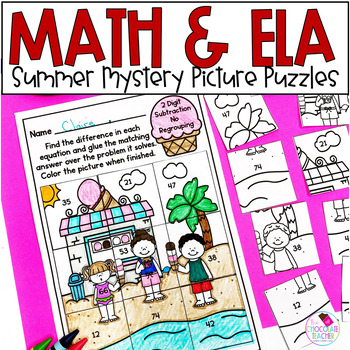 Preview of Math Phonics Grammar Worksheets - Summer - End of Year - No Prep Picture Puzzles