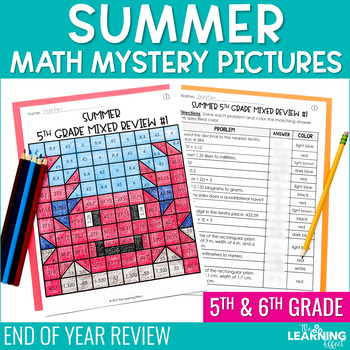 Preview of End of Year Math Activities Mystery Picture Worksheets | Review 5th & 6th Grade