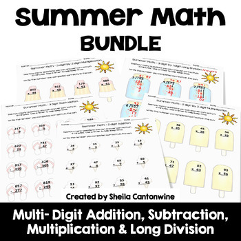 Preview of Summer Math Multi Digit Addition, Subtraction, Multiplication & Long Division