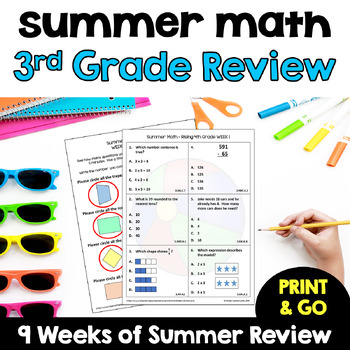Preview of Summer Math Worksheets - Review of 3rd Grade for Rising 4th Graders