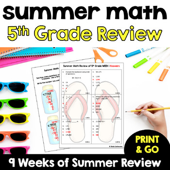 Preview of Summer Math Worksheets - Review of 5th Grade for Rising 6th Graders