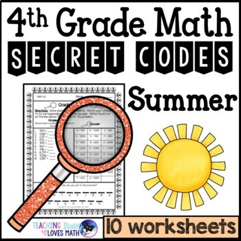 Preview of Summer Math Worksheets Secret Codes 4th Grade Common Core