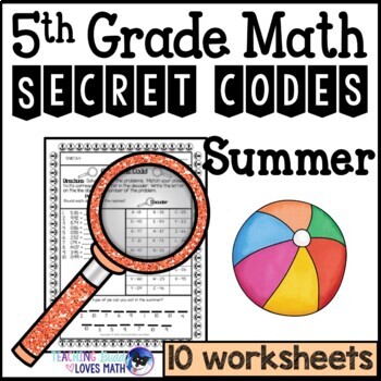 Preview of Summer Math Worksheets Secret Codes 5th Grade Common Core