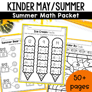 Preview of Summer Math Worksheets for Kindergarten | May Math Craft Activities