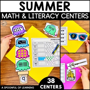 Preview of Summer {May} Math and Literacy Centers (BUNDLED) Aligned to the CC