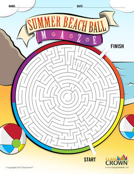 Preview of Summer Maze - End of the Year Puzzle - Beachball Maze