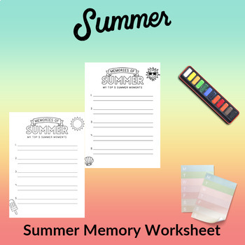 Summer Memories Worksheet Activity | Back to School Beginning of Year