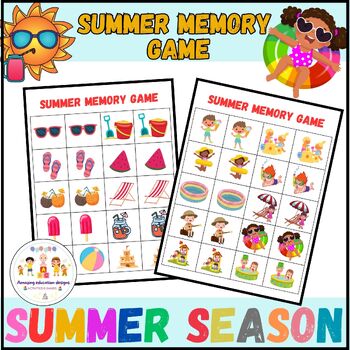 Summer Memory Game Worksheet For Kids by Amazing Education Designs