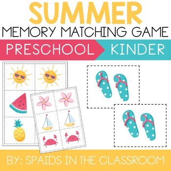 Summer Memory Matching Game for Pre School, Pre K, and Kindergarten