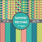 Summer Mermaid Digital Background Papers in Coral, Teal, and Lime