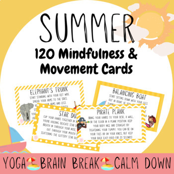 Preview of Summer Mindfulness & Movement 120 Card Bundle Yoga, Brain Breaks, Calm Corner
