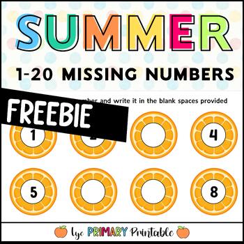 Preview of Summer Missing Numbers 1 to 20 | Orange-Themed Worksheet.