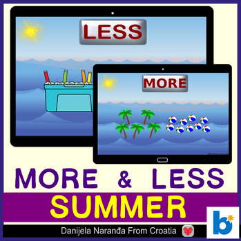 Preview of Summer More or Less Objects Up TO 10 End Of Year MATH Boom™ Cards