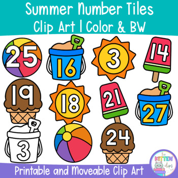 summer moveable number tiles clipart bundle printable and moveable tiles