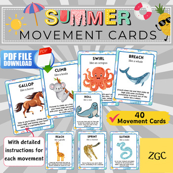 Preview of Summer Movement Cards, Movement Activity, Action Cards, Drama Activity