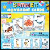 Summer Movement Cards; brain breaks for kids. 40 cards included