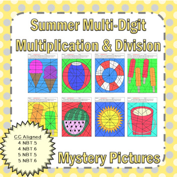 Preview of Summer Multi-Digit Multiplication and Division Mystery Pictures