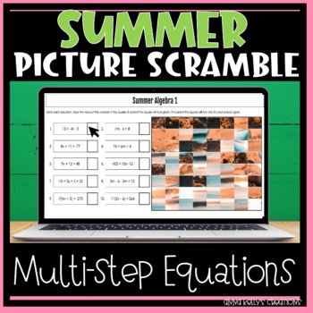Preview of Summer Multi-Step Equations Digital Mystery Picture
