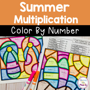 Preview of Summer Multiplication Practice Color By Number Worksheets  - Math Coloring Pages
