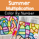 Summer Multiplication Color By Number Worksheets  - Math C