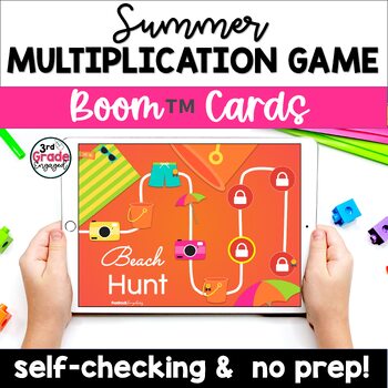 Preview of Summer Multiplication Digital Math Boom Cards Game
