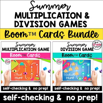 Preview of Summer Multiplication & Division Digital Games Boom Cards Bundle