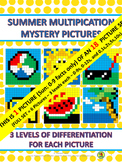 Summer Multiplication Mystery Picture - Sun (0-9s) Only