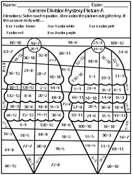 Summer Multiplication and Division Mystery Pictures by Mrs ...