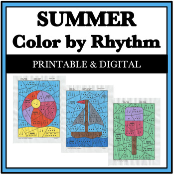 Preview of Summer Music Activity - Summer Color by Rhythm Music Math Worksheets