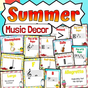 Preview of Summer Music Classroom Decor | BUNDLE | Summer Music Classroom Posters