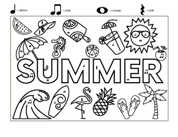 Preview of Summer Music Color By Number // Music Worksheet // Sub Plans // Music Coloring