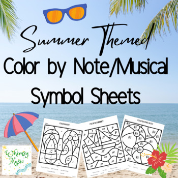 Preview of Summer Music Coloring Pages- Color by Note/Treble Clef/Musical Symbol