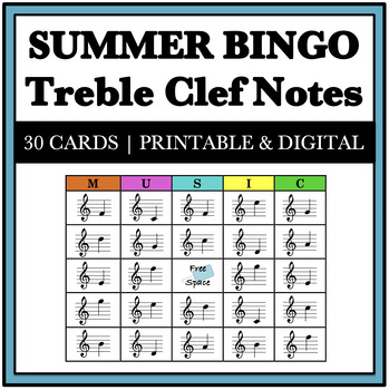 Preview of Summer Music Game - Treble Clef Note-Naming Bingo