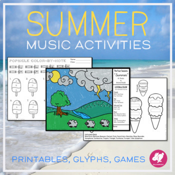 Preview of Summer Music Worksheets, Glyph, & Games